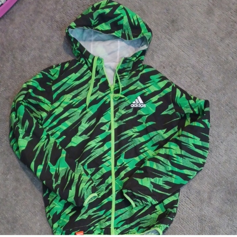 Adidas Kids Vibrant Green and Black Patterned Hoodie